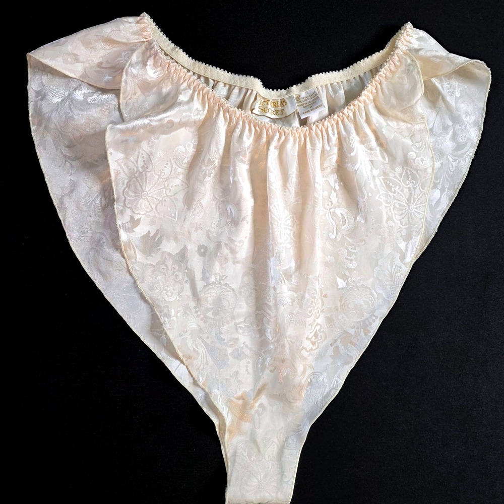 Vtg Victoria Secret Gold Label Cream Floral Jacquard Tapestry Panties Tap Medium